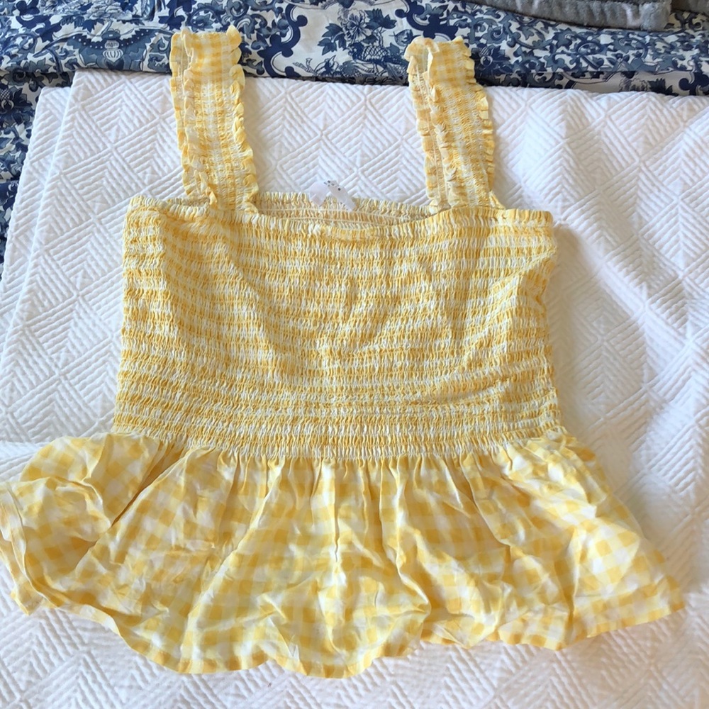 Nordstrom Eloide yellow and white gingham top